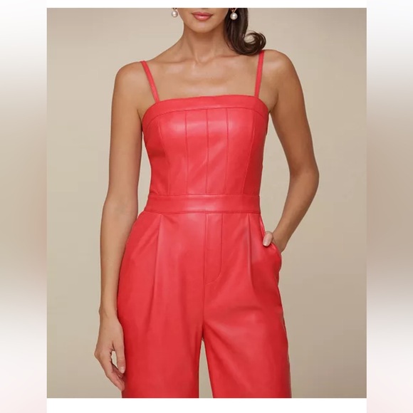 Avec Les Filles Faux Leather Red Corset Wide Leg Jumpsuit 0 2 4 6 8 10 12 14 16 - Picture 2 of 4